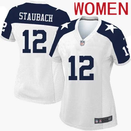 Women Dallas Cowboys #12 Roger Staubach Nike White Alternate Throwback Game NFL Jersey->women nfl jersey->Women Jersey